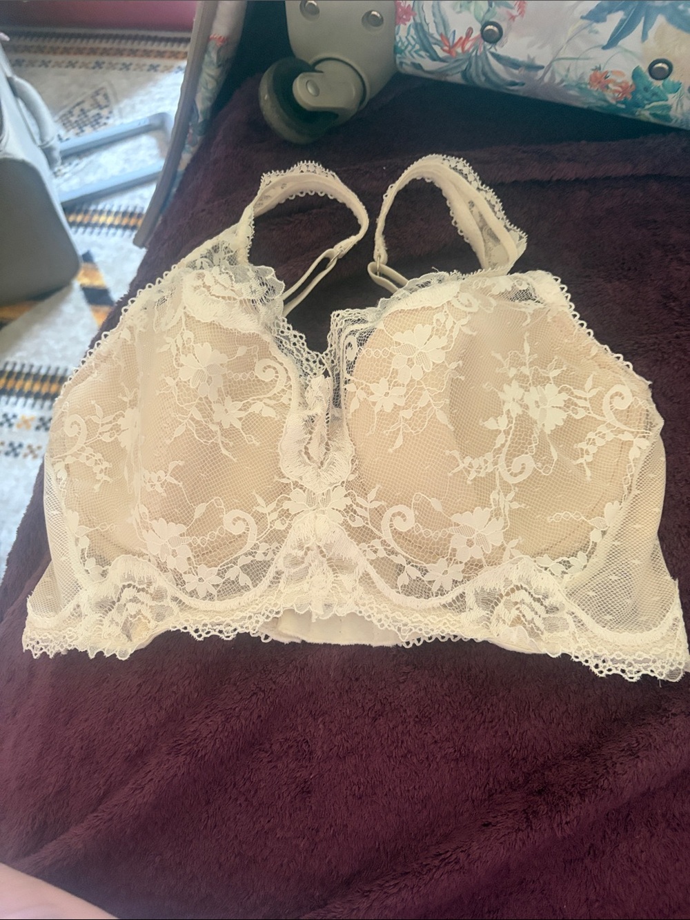 Victoria's Secret Cream Floral Lace Longline Bralette
